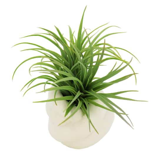 6.5" Premade Green Grass Faux Plant in White Ceramic Pot by Ashland®